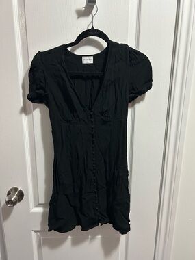 Sunday Best Black Button-Front V-Neck Dress